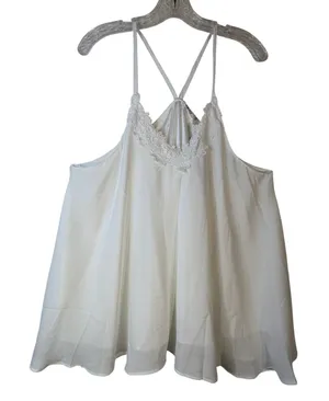 OURS White Lace Trim V-Neck Cami‎ Tank Top Flowy Racerback Spaghetti Strap XL thumbnail 1