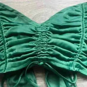 Urban Outfitters Green Satin Long Puff Sleeve Tie Back Crop Festival Top Size M thumbnail 3