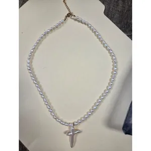 Boutique Shop Faux Pearl Cross Necklace thumbnail 2