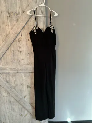 Absolutely stunning black jumpsuit with rhinestone embellishments size XL thumbnail 8