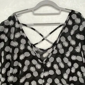 CoverUp Womens L Black & White Pineapple‎ Sheer top Swim Coverup no tag PTP 24" thumbnail 6