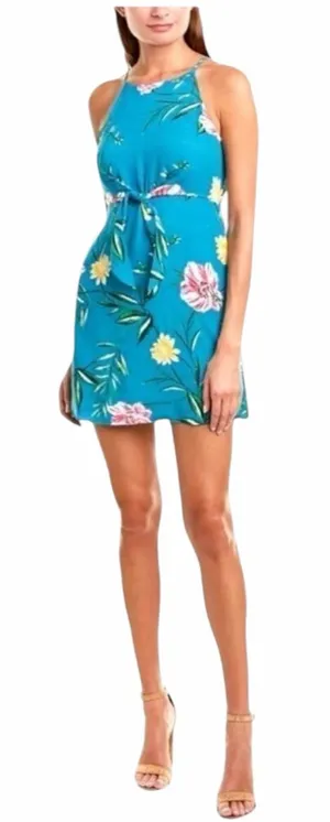 Tart Collections Lena Dress Women XS‎ Blue Floral Print Tie Waist Mini Boho thumbnail 1