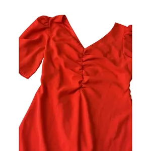She +‎ Sky Red Ruched V-Neck Puff Sleeve Mini Dress SS8873 Womens Size Medium thumbnail 4
