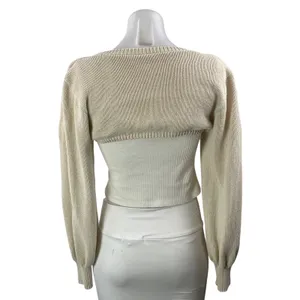 Zara Women's Beige Long Sleeve Ribbed Knit Crew Shrug Bolero Crop Top Size S thumbnail 3