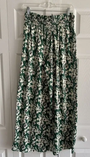 Anthropologie Hutch Floral Wide Leg Pants Womens Size SP Green Smocked Waist NEW thumbnail 1