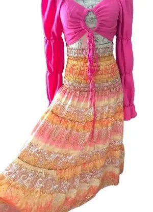 Bohemian Orange Maxi Skirt Size M thumbnail 1