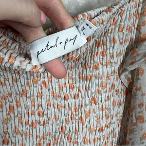 Petal + Pup Orange White‎ Smocked Puff Sleeve Midi Dress thumbnail 4