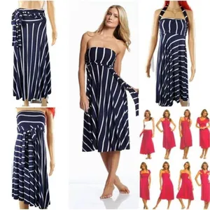 Elan convertible navy & white striped knit S maxi skirt thumbnail 2