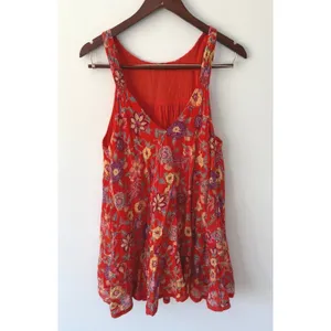 Free People Oh Baby Mini Babydoll Dress Orange Florals Women's Size Small‎ thumbnail 4