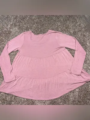 Moa Moa Dusty Pink Button-Front Tiered Long Sleeve Top Small thumbnail 3