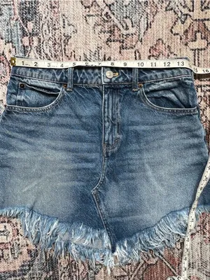 Free People We the Free Frayed Hem Denim Skirt Asymmetrical Seam Size 26 Cotton thumbnail 8