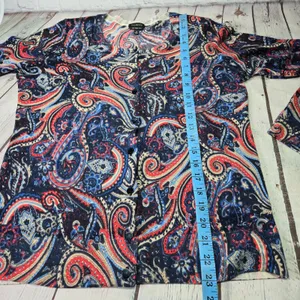 Talbots Pure Merino Wool Paisley‎ Cardigan Sweater Navy Red Blue Womens Medium thumbnail 6