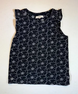 Loft Black White Floral Print Flutter Sleeve Top Women's Size Medium thumbnail 1