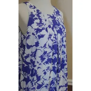 Floral Pleated Sleeveless Shift Dress White & Indigo Blue by Pink Owl ModCloth thumbnail 3
