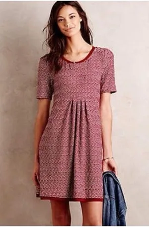 Anthropologie Maeve Dora Large Shirt Dress Red Textured Lined thumbnail 1