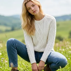Abercrombie & Fitch Cable Knit Crew Neck Women's Fisherman Sweater Size Small thumbnail 1