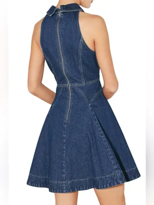 Flying Tomato Sleeveless Denim Fit-and-Flare Dress - Dark Blue Small thumbnail 2
