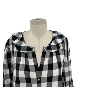 J. Crew Open Ruffle V-neck Button-up Shirt Gingham Plaid Check Black White‎ XL thumbnail 2