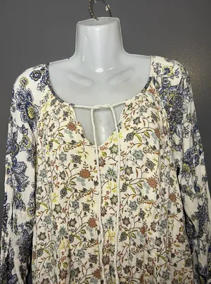 Free People Dress Womens Medium Multicolor Floral Long Sleeve Boho Shift Short thumbnail 1