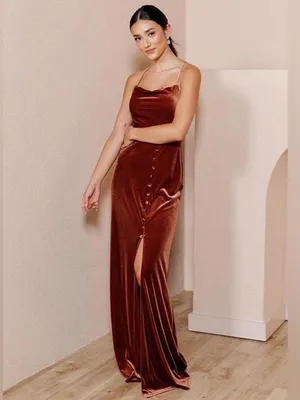 Revelry Billie Velvet Leg Slit Maxi Dress in Terracotta Rust Size US 4 thumbnail 2