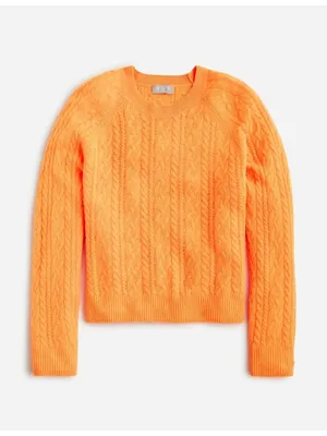 NWT J.Crew Cashmere Cropped Cable-knit Crewneck Sweater in Neon Orange S thumbnail 4