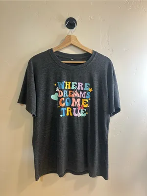 Where Dreams Come True Graphic Tee - Charcoal with Pastel Print Disney Vibe thumbnail 2