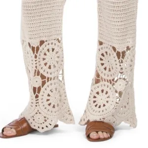 Solitaire X Anthropologie Crochet Wide Leg Pants Cream Ivory Boho Bohemian thumbnail 8