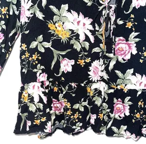 American Eagle Tie Front Floral Print Top Black Multi Ruffle Hem Peplum thumbnail 8