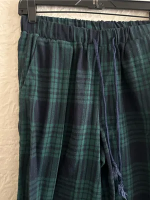 Edikted Lounge Around Plaid Wide Leg Pants Navy Blue Green Small thumbnail 7