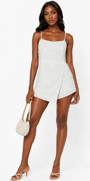 NWT Stolen Hearts Fringe Wrap Romper White Boho Summer Cutout Size M thumbnail 1