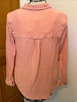 beachlunchlounge Coral Crinkle Button-Down Shirt thumbnail 8