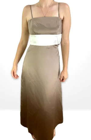 00s THREAD Vintage Brown White Striped Spaghetti Strap Maxi Gown thumbnail 2