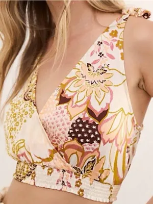Free People Floral Cream, Pink & Mustard Crop Top thumbnail 1