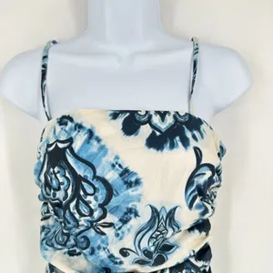 NWT Zara XS Floral Printed Ruched Cami‎ Tank Top Y2K Inspired THE OC White Blue thumbnail 4