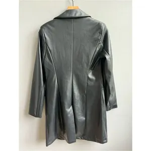 Avec Les Filles Black Faux Leather Long Blazer Jacket Button Down Coat XS thumbnail 6