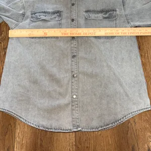 Stoosh‎ Vintage Denim Gray Wash Snap Front Shirt Womens M Oversized Grunge thumbnail 6