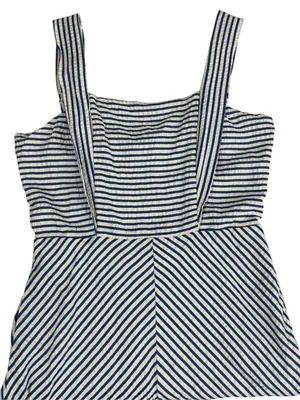 Draper James chevron Striped Square-Neck Midi Dress in Light Blue and White thumbnail 7