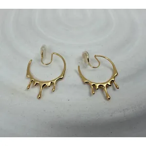 14K Gold Plated C Shape Drip Hoop Clip On Earrings Statement Jewelry thumbnail 3