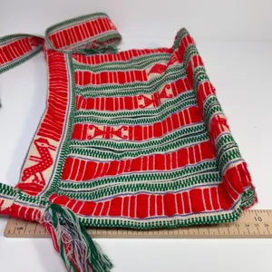 Handwoven Boho‎ Crossbody Bag Red Green Geometric Bird Motif Tassels Festival thumbnail 6
