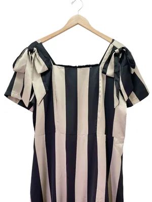 Ivy City Co Marni Dress Sz 1X Black Gold Stripe Satin Bow Midi Retro Party NWT thumbnail 6
