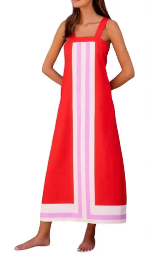 NEW Beach Maxi Boho Sleeveless Color Block Lined Dress M thumbnail 1
