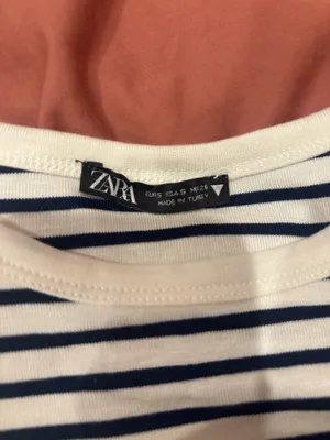 ZARA Crop Striped Trafaluc T-Shirt Navy Blue and White thumbnail 2