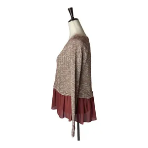 Ya Los Angeles Burgundy Knit Metallic Gold Thread And Ruffled‎ Hem Blouse M thumbnail 3
