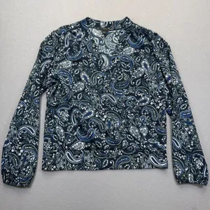 Ann Taylor Factory Womens Navy Blue Paisley Faux Wrap Top Size M 875502‎ FA23 thumbnail 1