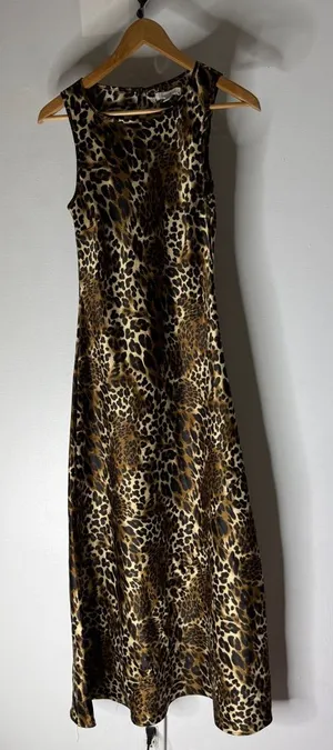 Francesca’s Leopard Print Sleeveless Maxi A Line‎ Dress Satin Size Small thumbnail 1