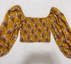 Women's Yellow long sleeve boho crop top Spring Summer‎ Fall Festival Size small thumbnail 1