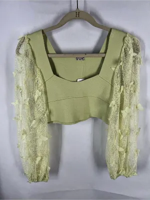 Free People Flutter By Crop Butterfly Sleeve Top Lemon L NWT thumbnail 2