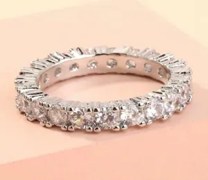 Beautiful Rhinestone Tennis Ring Silver Size 7.75 thumbnail 2