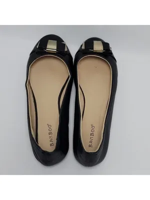 Bamboo Lula Flat Black Faux Leather Bow Ballet Shoe Size 9 thumbnail 2