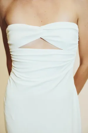 Zara Elegant White Strapless Ruched Evening Gown Dress thumbnail 8